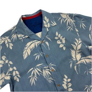 Tommy Bahama Blue Silk Cotton Camp Shirt Leaf Print Men’s Large
